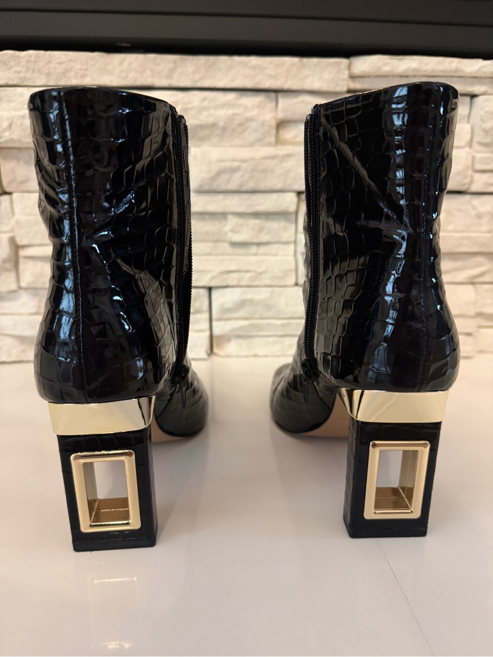 Katy Perry Collections Black Croc-Embossed Ankle Boots - Picture 2 of 3